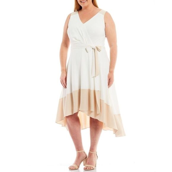 Dkny Plus Womens Size Colorblocked Faux-Wrap Dress size 14 new - Picture 4 of 13